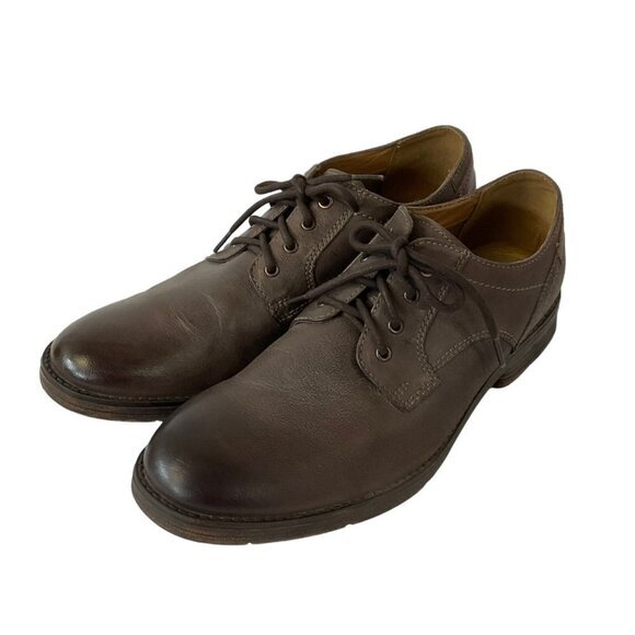 Clarks Size 12 Brown Leather Oxford Shoes Lace Up Casual Dress Comfort Classic